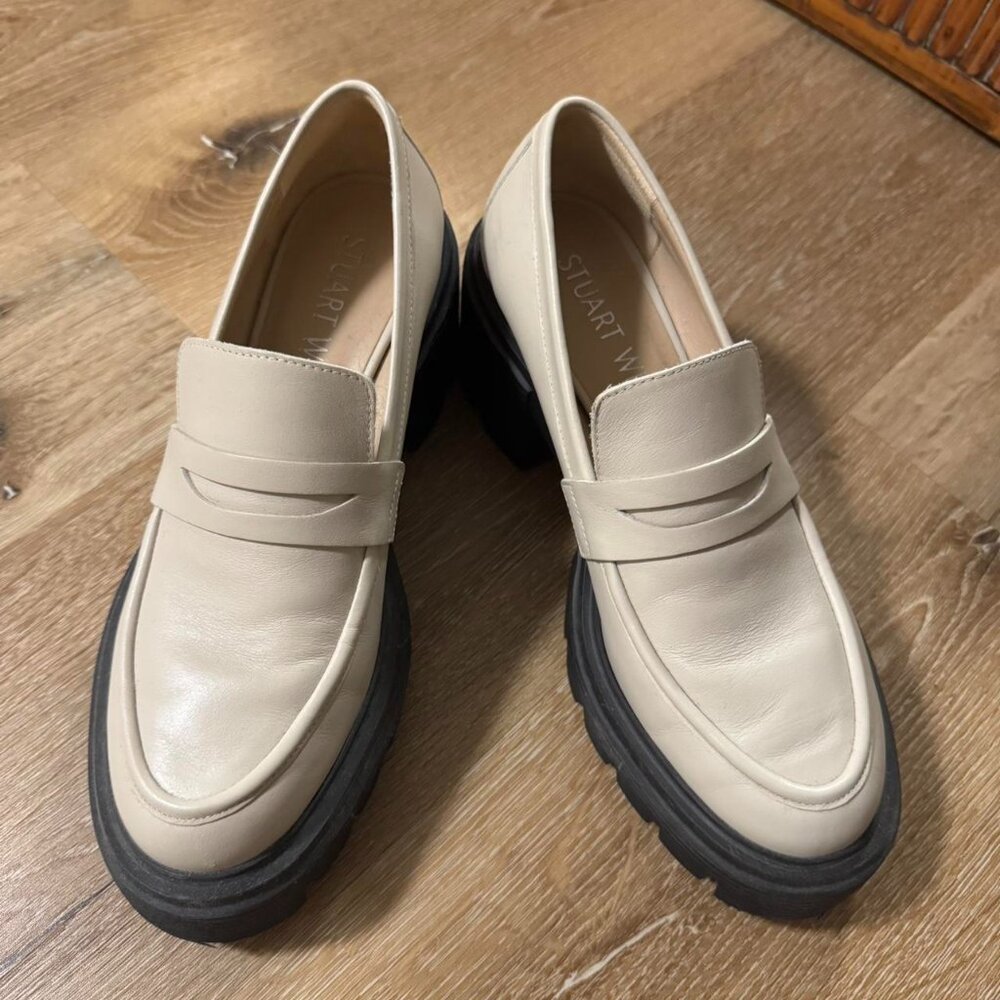 Stuart Weitzman 60mm Soho Loafers Lug Sole in Dune Cream Chucky Loafers size 6.5